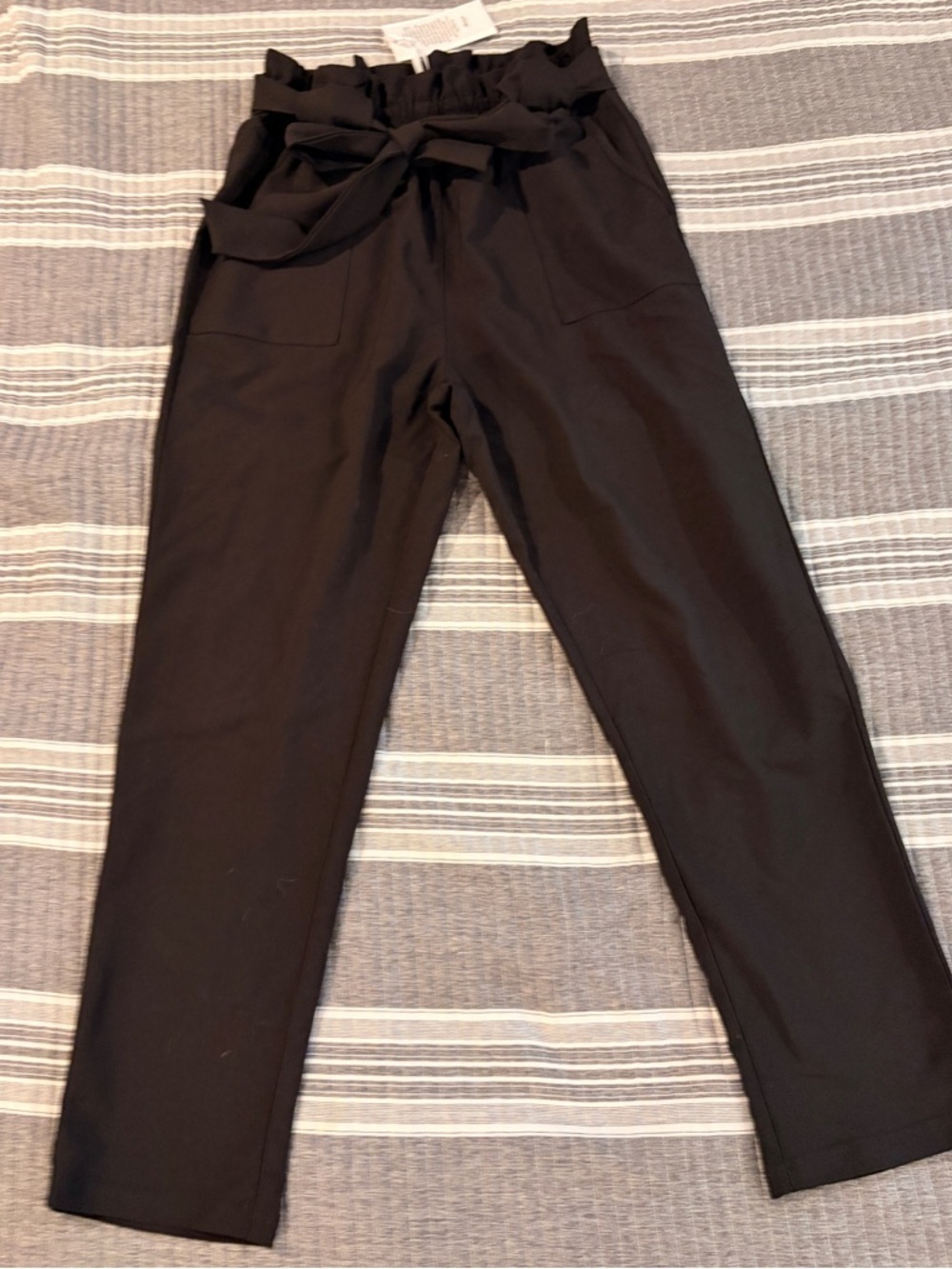 Grace Karin Women’s Size Medium Black Paperbag Waist Trousers with Tie